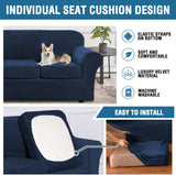 H.VERSAILTEX Real Velvet Plush 3 Piece Stretch Sofa Covers Couch Covers for 2 Cushion Couch Loveseat Covers Width Up to 72 Inch Feature Thick Soft Stay in Place (Medium Sofa, Navy) H.VERSAILTEX