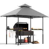 Grill Gazebo 8'x 5' Outdoor Grill Canopy BBQ Gazebo w/Air Vent, Barbecue Gazebo Canopy with 7 Hook Tools for Patio Backyard Barbecue Picnic, Grey FUNG YARD