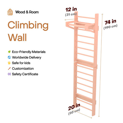 WOOD&ROOM Indoor Montessori Swedish Stall Bars Climbing Wall for Toddlers with Climber Ramp Wooden Swedish Ladder Stall Bars Climber for Kids Gymnastic Wall (no Slide)