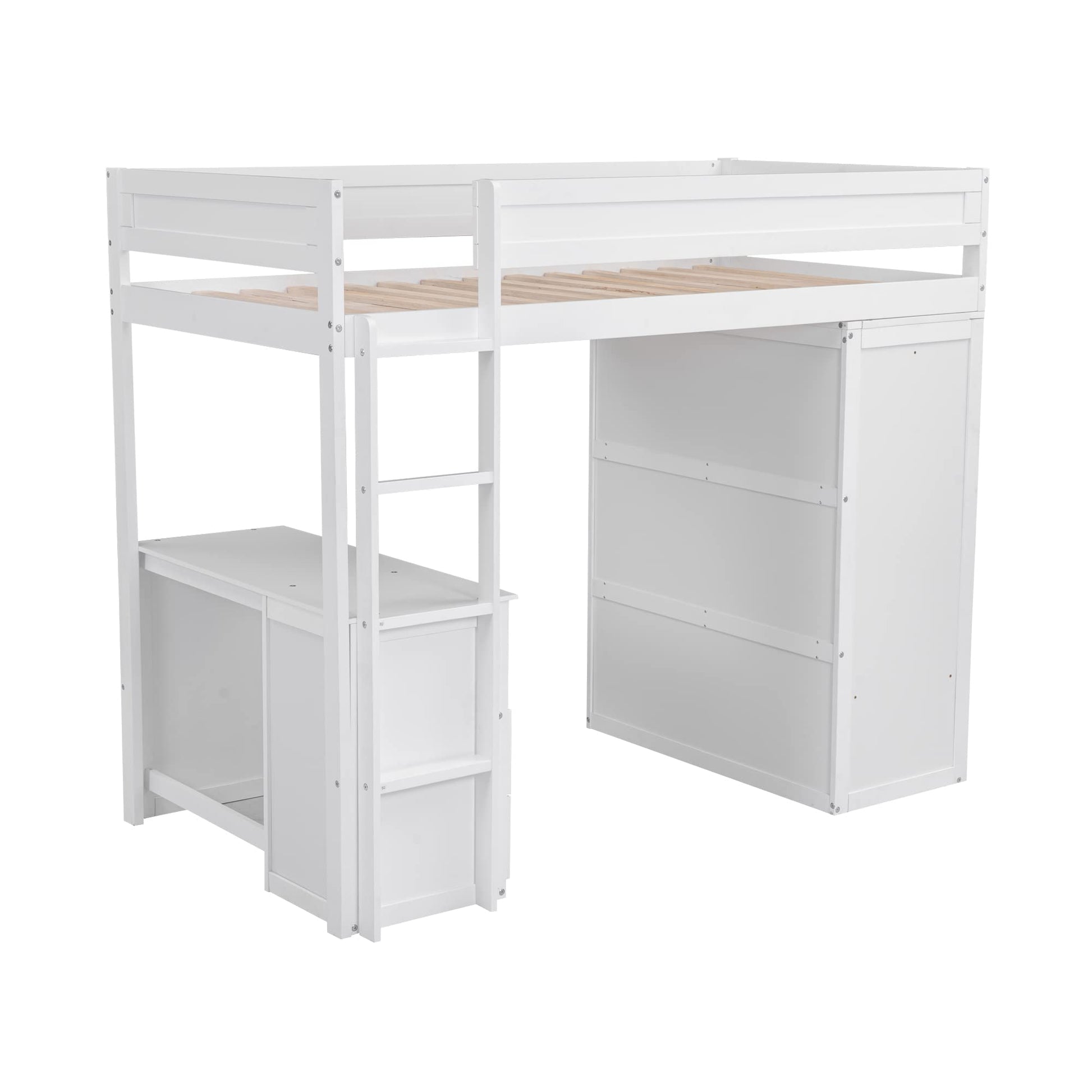 Stylish Twin Size Loft Bed with Desk & Wardrobe by Harper & Bright Designs in White - WoodArtSupply