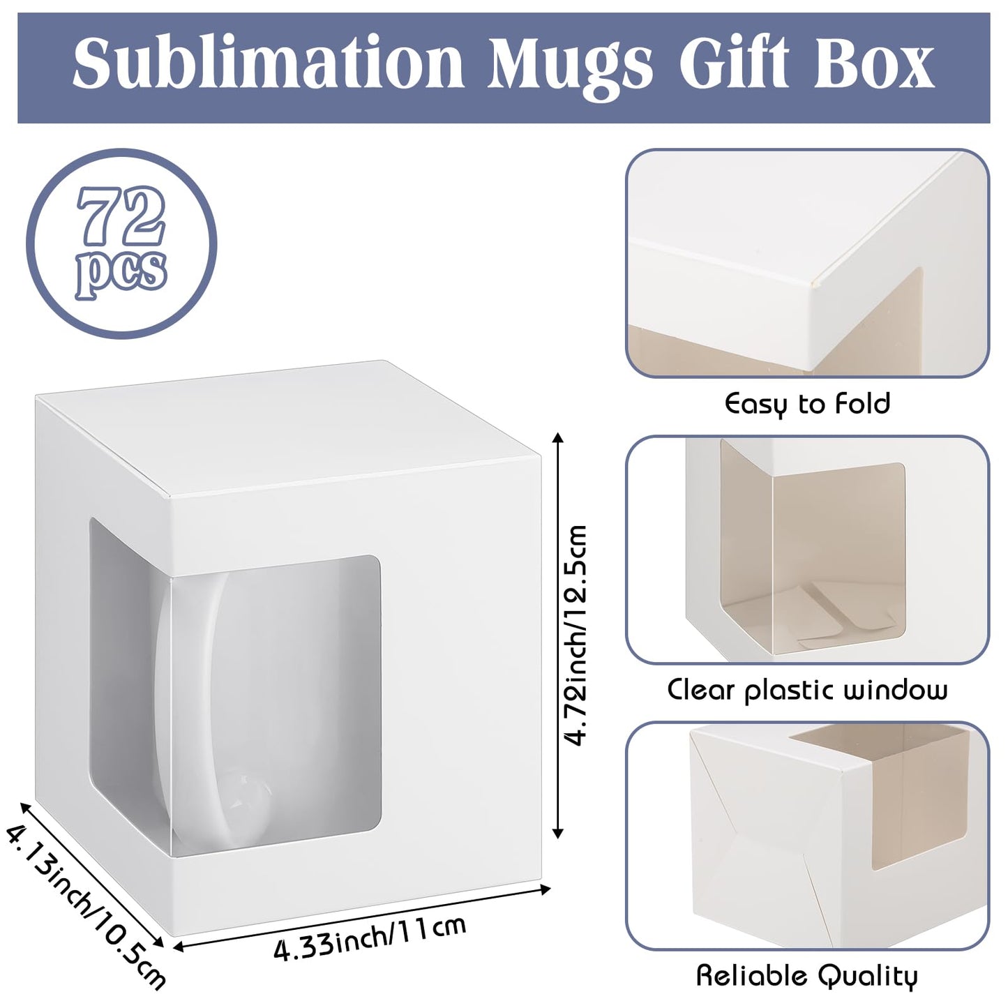 Harloon 72 Pcs Mug Boxes for Gift Coffee Mug Gift Box Transparent Packaging Box Gift for Blanks Sublimation 11oz, 12oz, 15oz Ceramic Blank Coffee Mugs Cups Gift Wrapping(White)