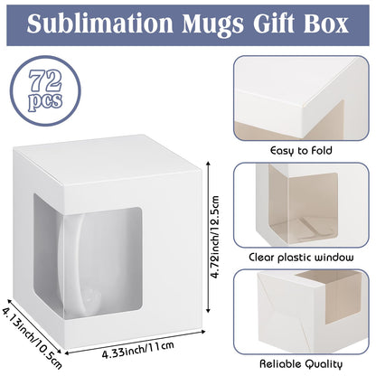 Harloon 72 Pcs Mug Boxes for Gift Coffee Mug Gift Box Transparent Packaging Box Gift for Blanks Sublimation 11oz, 12oz, 15oz Ceramic Blank Coffee Mugs Cups Gift Wrapping(White)