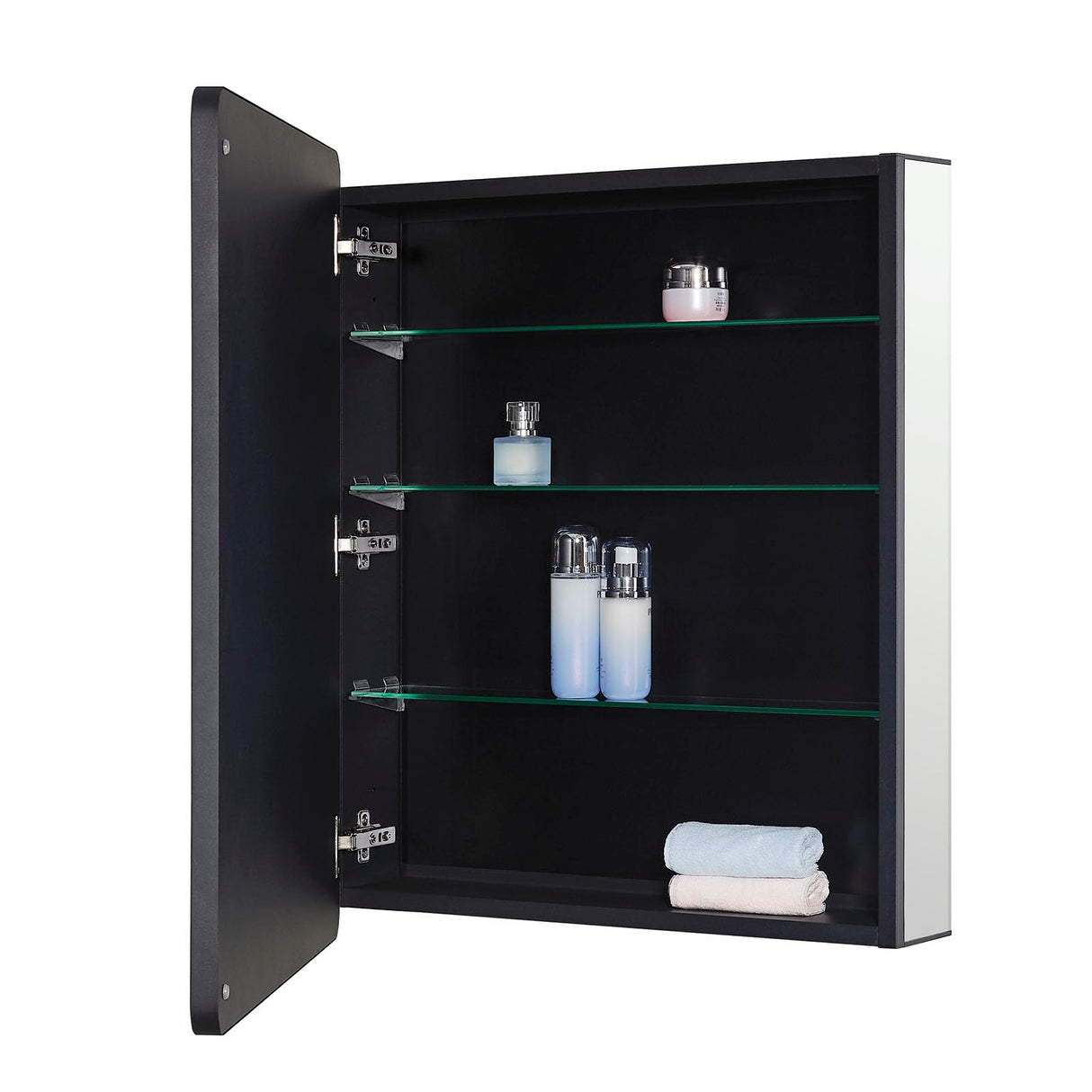 IDYLLOR Black Bathroom Mirror Medicine Cabinet with Round Corner Framed Door 24 x 30 inch, Recessed or Surface Mount, with Adjustable Glass Shelves IDYLLOR