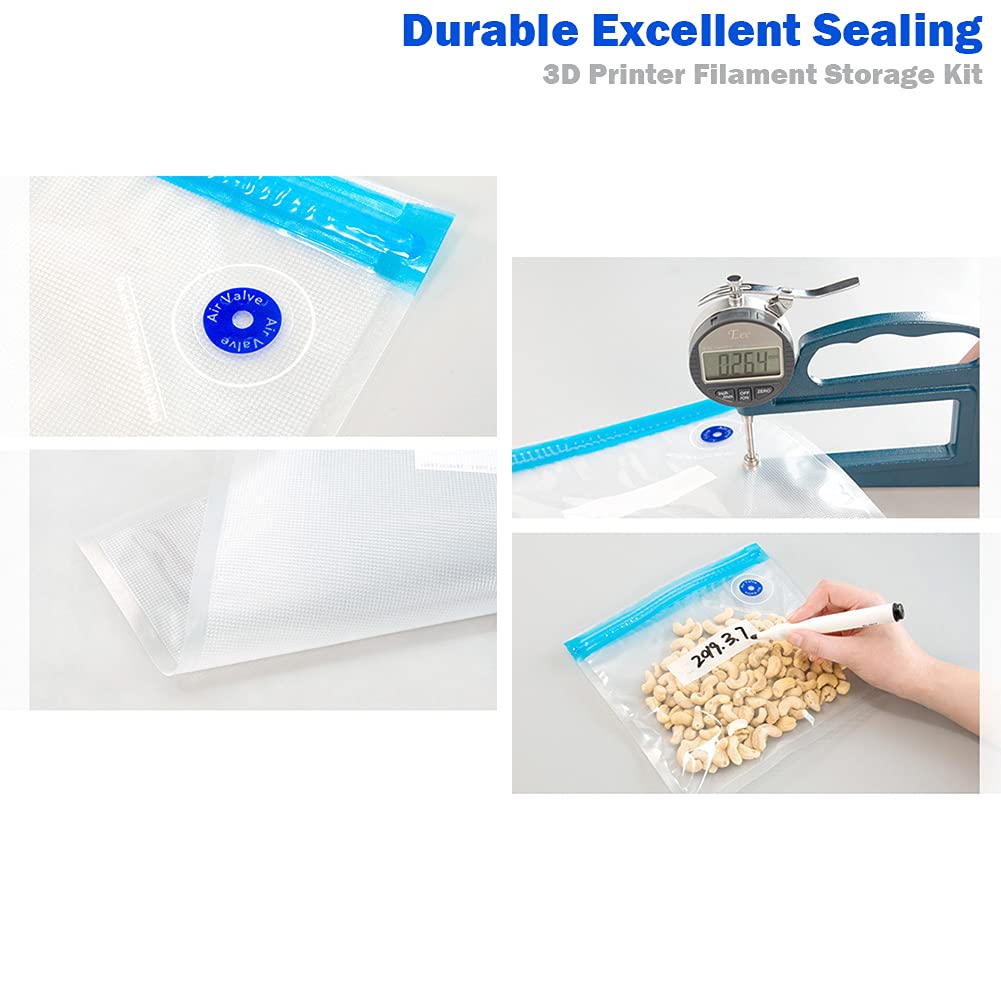 Lokkr 3D Printer Filament Storage Bag Kit Prevent and Monitor Moisture PLA Storage Dry Bags(12 x Vacuum Sealed Bags,1 x Hand Pump,20 x Desiccant,12 x Humidity Indicator Cards,4 x Sealing Clip),30x34cm Lokkr