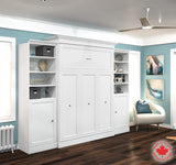 Bestar Versatile Queen Murphy Bed and 2 Closet Organizers with Doors (115W) in White, Sleeping Arrangement and Wardrobes for Multipurpose Room Bestar