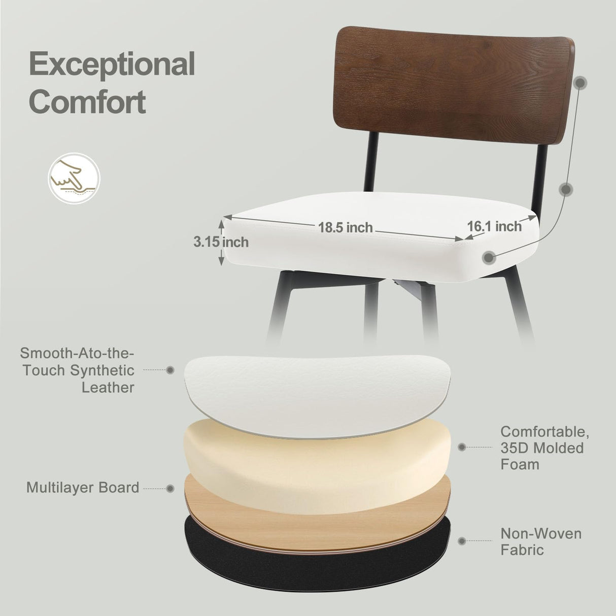 Bekrvio Counter Height Swivel Bar Stools Set of 3, Upholstered Faux Leather Barstools with Wood Backs and Metal Legs, 26" Seat Height Counter Bar Stool for Kitchen Island, White Bekrvio