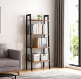 DUMOS Ladder Shelf, 4-Tier Display Bookshelf, Industrial Style Storage Standing Shelf, Decorative Shelves with Stable Frame for Living Room, Bedroom, Office, Kitchen, Bathroom, Brown DUMOS