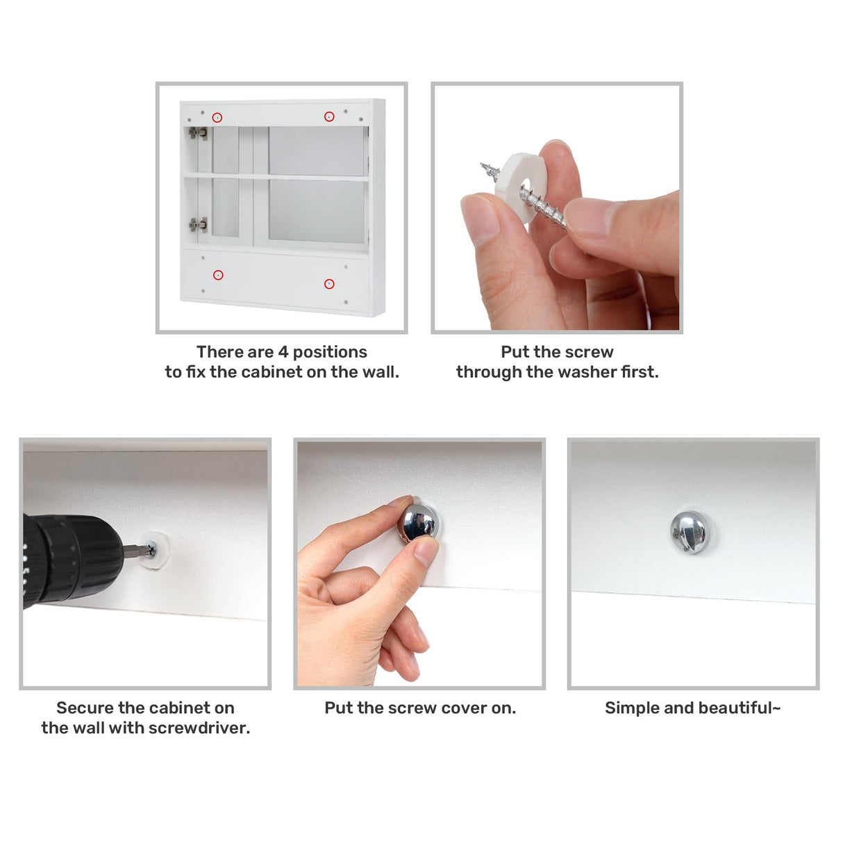 ALIMORDEN Medicine Cabinet with Mirror and Shelves, Bathroom Wood Wall Cabinet Over The Toilet, Vanity, Recessed or Surface Mount, 30.07 Inch x 30 Inch, White ALIMORDEN