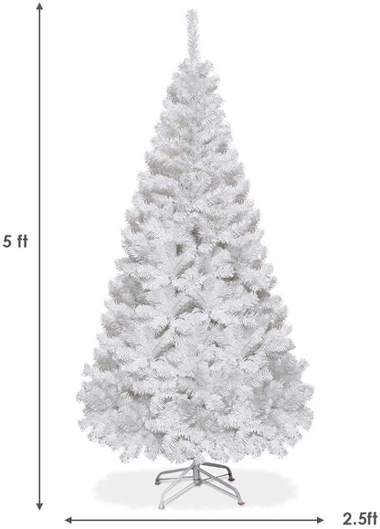 Goplus 5ft Artificial Christmas Tree Xmas Pine Tree with Solid Metal Legs Perfect for Indoor and Outdoor Holiday Decoration, White