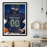 Custom Football Diamond Painting with Name and Number,Customized Sports Fan Jersey Painting,Personnalized Football Player Diamond Art for Home Decor (Seattle Navy-Blue) Weadatty