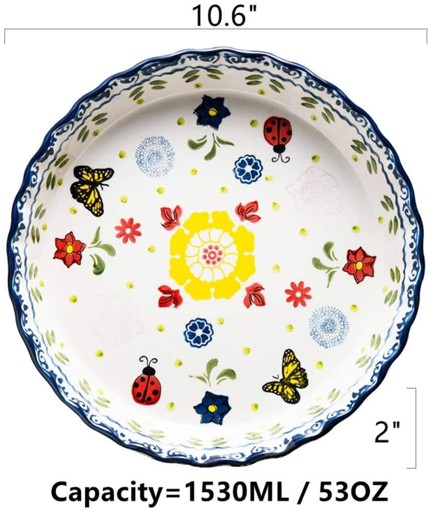 Mateda Ceramic Pie Pan Pie Dish for Oven 10 Inch Pie Plate Round Bakeware (Butterfly)