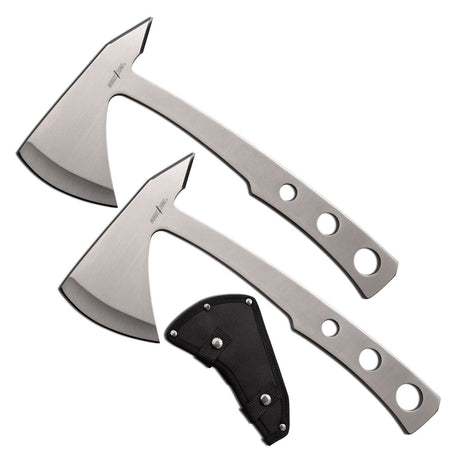 Perfect Point Throwing Axes – Set of 2-9.5-inches Overall, Satin Finish Stainless Steel Blade Handle, Includes Nylon Sheath, Full Tang Construction, Well Balanced, Throwing Sport Axes – PP-107-S2 Perfect Point