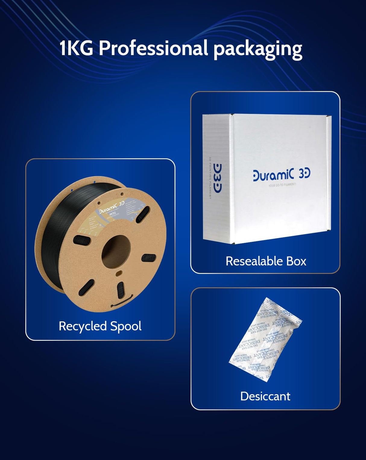 DURAMIC 3D PETG Filament 1.75mm Black, 3D Printing Filament 1kg Spool(2.2lbs), Black Filament 1.75mm Dimensional Accuracy +/- 0.05 mm Non-Tangling Non-Clogging Non-Stringing DURAMIC 3D