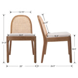 HEAH-YO Rattan Dining Chairs Set of 2, Upholstered Linen Dining Room Chairs with Backrests, Modern Kitchen Chairs with Wood Legs for Dining Room, Beige HEAH-YO