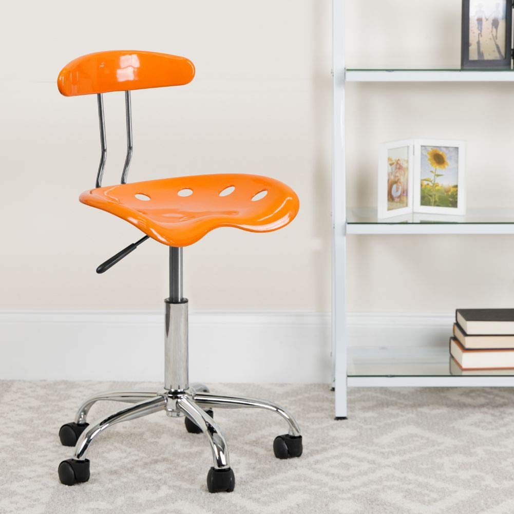 Flash Furniture Elliott Vibrant Orange and Chrome Swivel Task Office Chair with Tractor Seat - WoodArtSupply