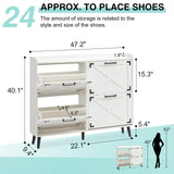 Barnyatoh Shoe Storage Cabinet,Farmhouse Shoe Organizer with 4 Flip Drawers & Barn Door Design,Freestanding Hidden Slim Narrow Shoe Rack Cabinet for Entryway,Foyer,Hallway,Antique White Barnyatoh