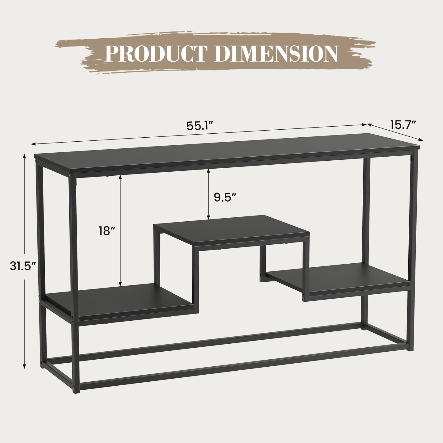 YOUDENOVA TV Stand for TVs up to 65 Inch, TV Console Table with 3-Tier Open Storage Shelves, Modern Industrial Entertainment Center for Living Room, Bedroom, Black