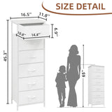Somdot Tall Dresser for Bedroom with 6 Drawers, Storage Organizer Chest of Drawers with Removable Fabric Bins for Closet Bedside Living Room Laundry Entryway Hallway, White Leather Somdot