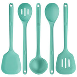 600ºF Heat Resistant Kitchen Utensil: U-Taste 13.6" Extra Long Silicone Cooking Tools Set, Food-Grade Non-Stick Solid and Slotted Turner Spatula, Mixing Spoon, and Soup Ladle (5 Pieces, Aqua Sky) U-Taste
