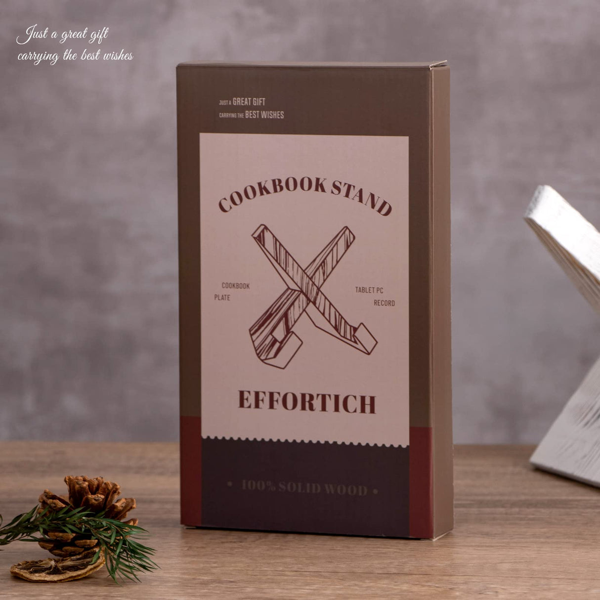 EFFORTICH Cookbook Stand, Wooden Recipe Book Holder, Cook Book Stand for Kitchen Counter, Multifunctional Display Stand, Kitchen Counter Decor - White EFFORTICH