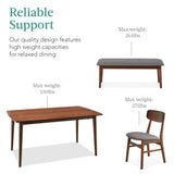Best Choice Products 6-Piece Wooden Dining Set, Mid-Century Modern Table & Upholstered Chair Set w/Bench Seat, Rubberwood Legs - Walnut/Gray Best Choice Products