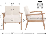 VESCASA 23.2" W Accent Chair with Arms, Comfy Farmhouse Side Chair with Upholstered Seat, Mid Century Modern Reading Chair with White Wash Wood Legs for Living Room/Bedroom, White Linen VESCASA