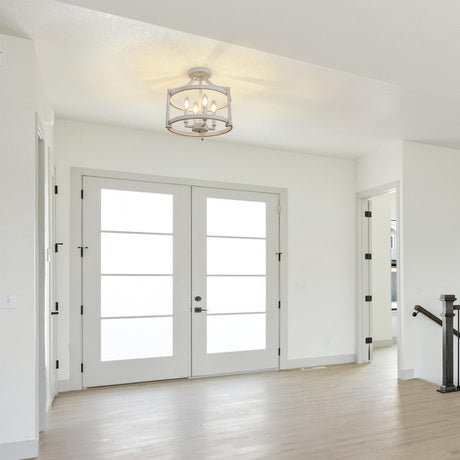 WBinDX 4-Light Farmhouse Chandelier, Distressed Hanging Pendant Lighting, Convertible Semi Flush Mount Ceiling Light Fixture Vintage White Metal Chandeliers for Dining Room Kitchen Foyer Entryway WBinDX