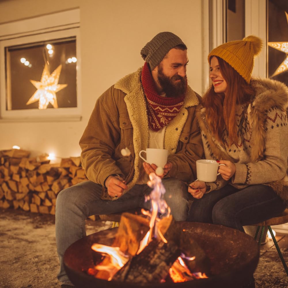 DENKOE Cast Iron Fire Pit Table with Lid, Extra Thick and Heavy Duty Fire Bowl, Deep Round Firepit for Outdoor Bonfire Gatherings, Wood Burning Firepits for Outside Patio, Modern Outdoor Fire Pits DENKOE