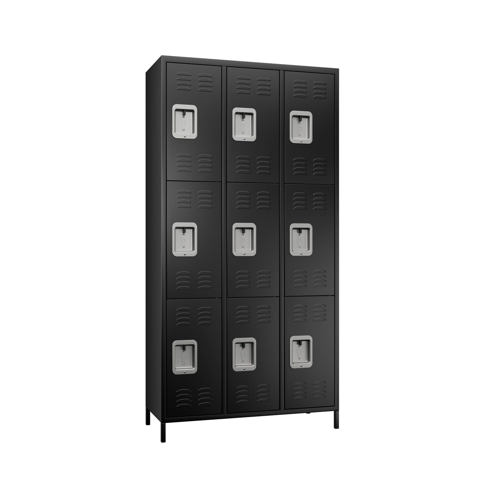 Aobabo 9 Doors Metal Storage Locker Cabinet for Employees, Storage Locker for School Office Gym Bedroom, Industrial Steel Storage Locker with 18 Hooks, Black, Assembly Required - WoodArtSupply