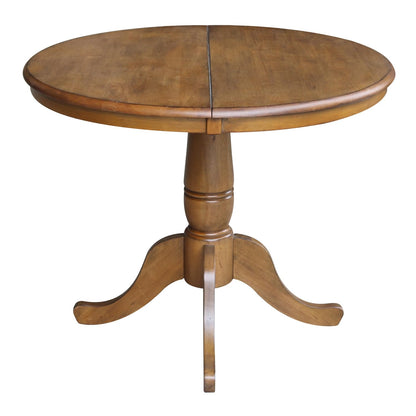 International Concepts 36" Round Top Pedestal Table with 12" Leaf-28.9" H-Dining Height, Pecan - WoodArtSupply