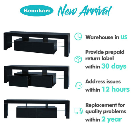 Black TV Stand with 2 Storage and 3 Open Shelves High Gloss LED TV, TV Entertainment Center TV Console Media Gaming TV Table Stands for Up 50 to 70 Inch Hangoo