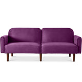 Best Choice Products 77" Mid Century Modern Velvet Loveseat Sofa, Couch, Convertible Sofa Sleeper Bed w/Real Wood, Removable Armrest - Plum Best Choice Products