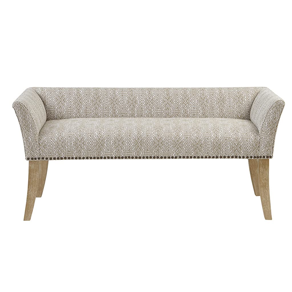 Madison Park Accent Bench for Living Room, Upholstered with Nailhead Trim, & Padded Seat Entryway Bench Small, Bedroom Furniture, End of Bed Bench with Back, 49.5" W x 19.25" D x 23" H, Taupe Multi Madison Park