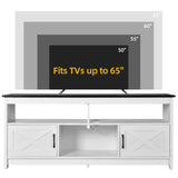 DWVO Farmhouse TV Stand for Television up to 65 Inch, Entertainment Center with Power Outlets and Open Shelf, Rustic TV Cabinet Media Console Table for Living Room, White/Black, 59 Inches DWVO
