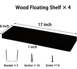 HXSWY Wood Floating Shelves for Wall, Wooden Wall Shelves for Bedroom, Wall Mounted Shelves for Living Room, Set of 4 Black HXSWY