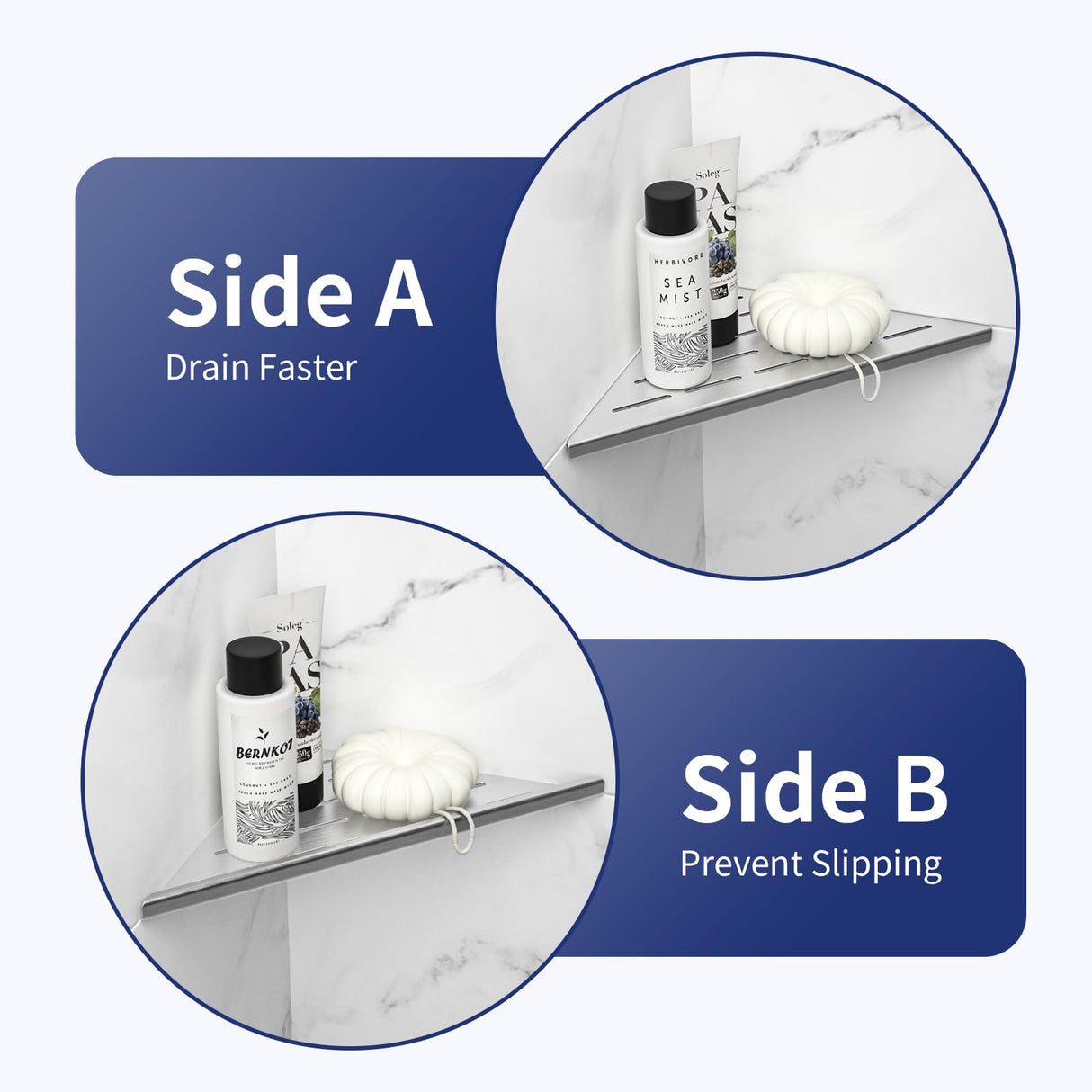 Bernkot 10'' Corner Shower Shelf 2PCS, 304 Stainless Steel Grout in Shelves for Tiled Wall, Recessed Bathroom Shelves, No Drilling Needed (10'', Silver) Bernkot