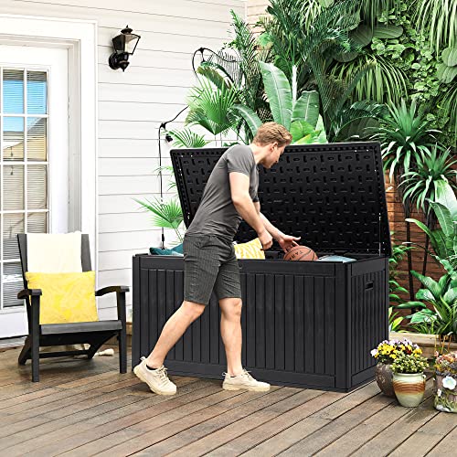 YITAHOME 260 Gallon Extra Large Deck Box, Double-Wall Resin Outdoor Storage Box with Flexible Divider for Patio Cushions Pool Supplies Garden Tools, 1000lbs Load Capacity, Lockable&Waterproof (Black) YITAHOME