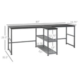 HOMCOM 83" Two Person Computer Desk with 2 Storage Shelves, Double Desk Workstation with Book Shelf, Long Desk Table for Home Office, Black HOMCOM