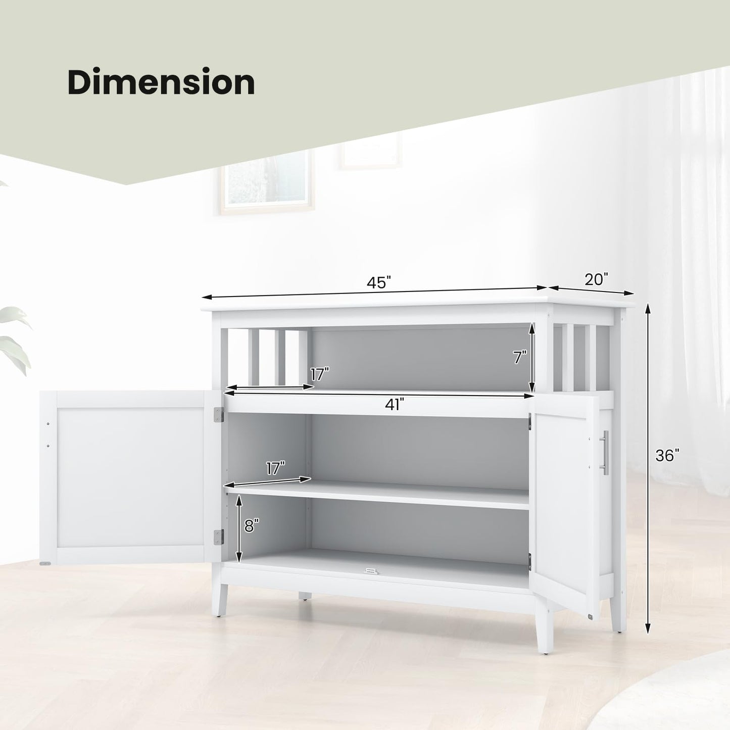 LOKO Buffet Cabinet with Storage, Freestanding Kitchen Cabinet with Adjustable Shelf, Storage Sideboard Console Table, 45 x 20 x 36 inches (White) - WoodArtSupply