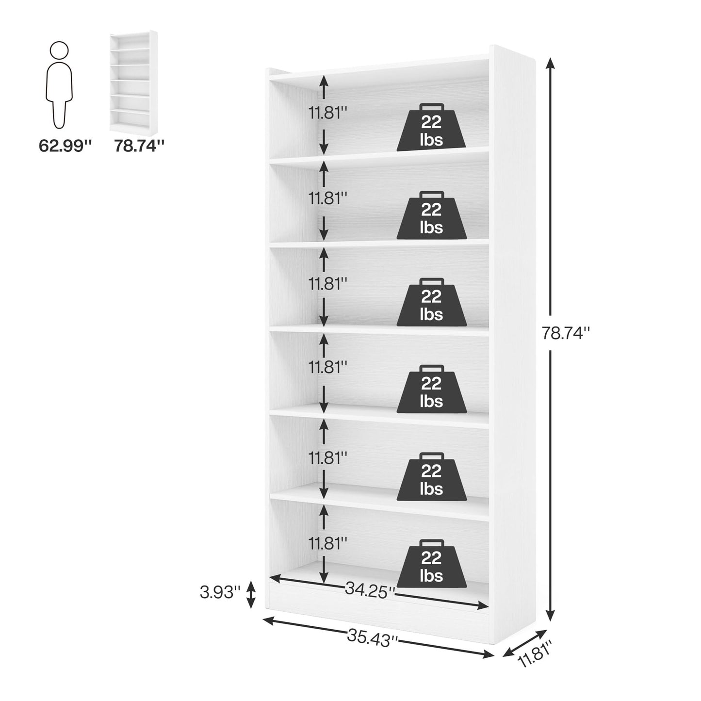 Modern 7-Tier White Bookshelf by Tribesigns - 78-inch Tall Open Library Storage Unit for Home and Office - WoodArtSupply