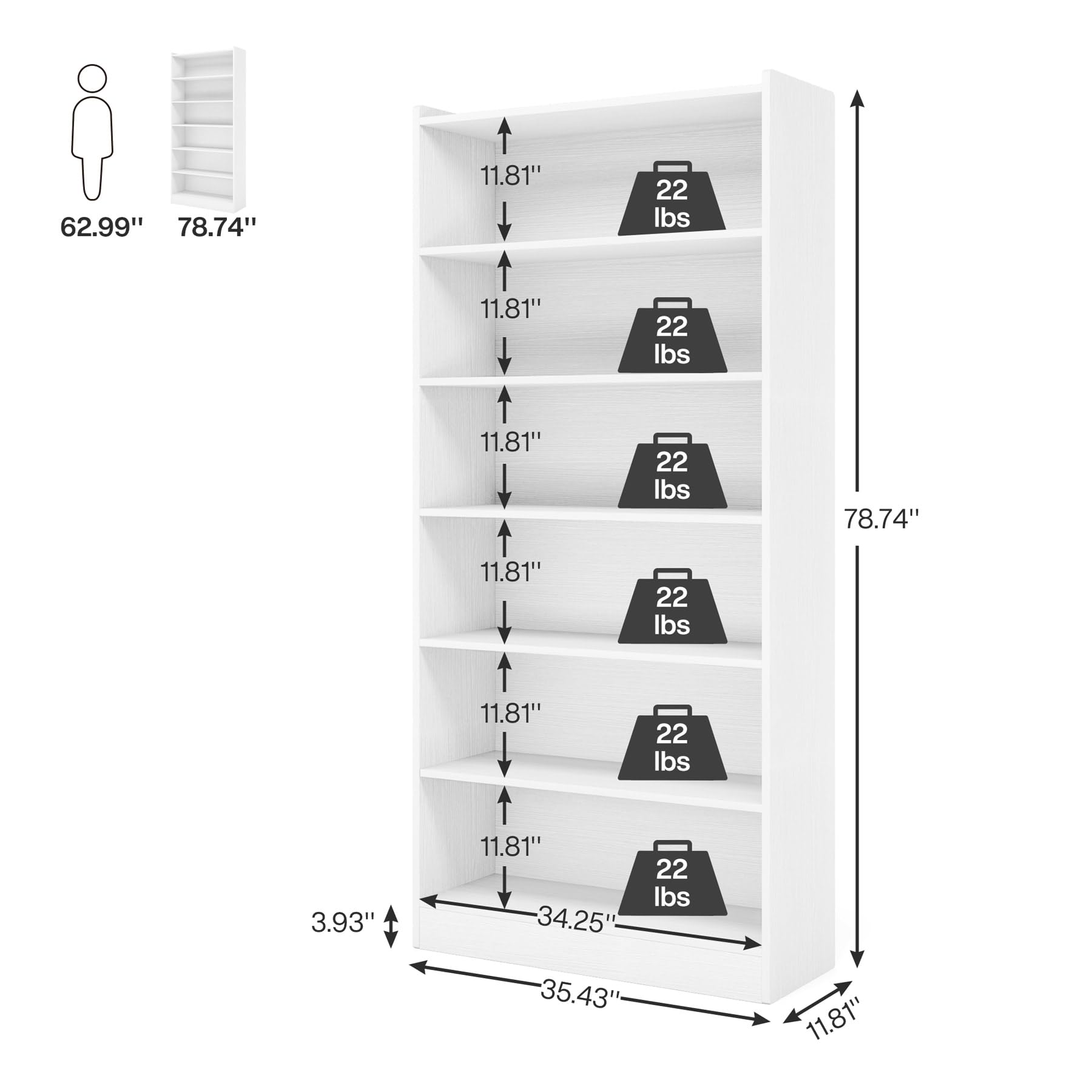 Modern 7-Tier White Bookshelf by Tribesigns - 78-inch Tall Open Library Storage Unit for Home and Office - WoodArtSupply