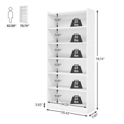 Modern 7-Tier White Bookshelf by Tribesigns - 78-inch Tall Open Library Storage Unit for Home and Office - WoodArtSupply