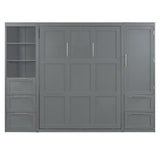 Harper & Bright Designs Queen Size Murphy Bed with Closet, Wall Bed with Drawers and Shelves, Gray Harper & Bright Designs