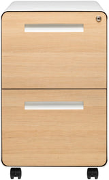Laura Davidson Furniture Stockpile 2 Drawer Mobile File Cabinet with Lock - Under Desk Metal Filing Cabinet, Legal/Letter File Folders, Wheels and Stationary Feet, Pre-Assembled, White/Wood Laura Davidson Furniture