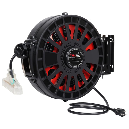 14 Gauge Retractable Extension Cord Reel, 50 FT Heavy Duty Power Cord, 14AWG/3C SJTOW, Lighted Triple Tap, 13AMP, Ceiling/Wall Mount for Garage and Shop, UL Listed - WoodArtSupply