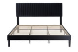 Allewie King Platform Bed Frame, Velvet Upholstered with Adjustable Vertical Channel Tufted Headboard, Mattress Foundation with Strong Wooden Slats, Box Spring Optional, Easy Assembly, Black Allewie
