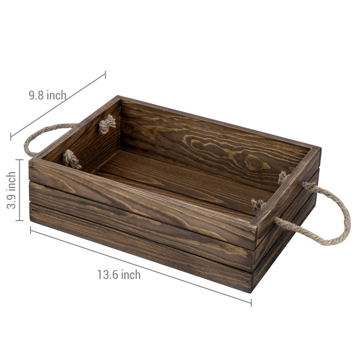 MyGift 13 Inch Rustic Brown Wood Decorative Storage Organizer Bin with Rope Handles, Open Top Small Crate Box for Bathroom Accessories, Books, Crafts, Fruits MyGift