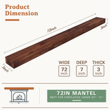 Weyderk Fireplace Mantel, 72 in Handcrafted Mantel Shelf for Over Fireplace, Wood Mantel with Invisible Heavy Duty Metal Bracket, Wood Floating Shelves, Brown Weyderk