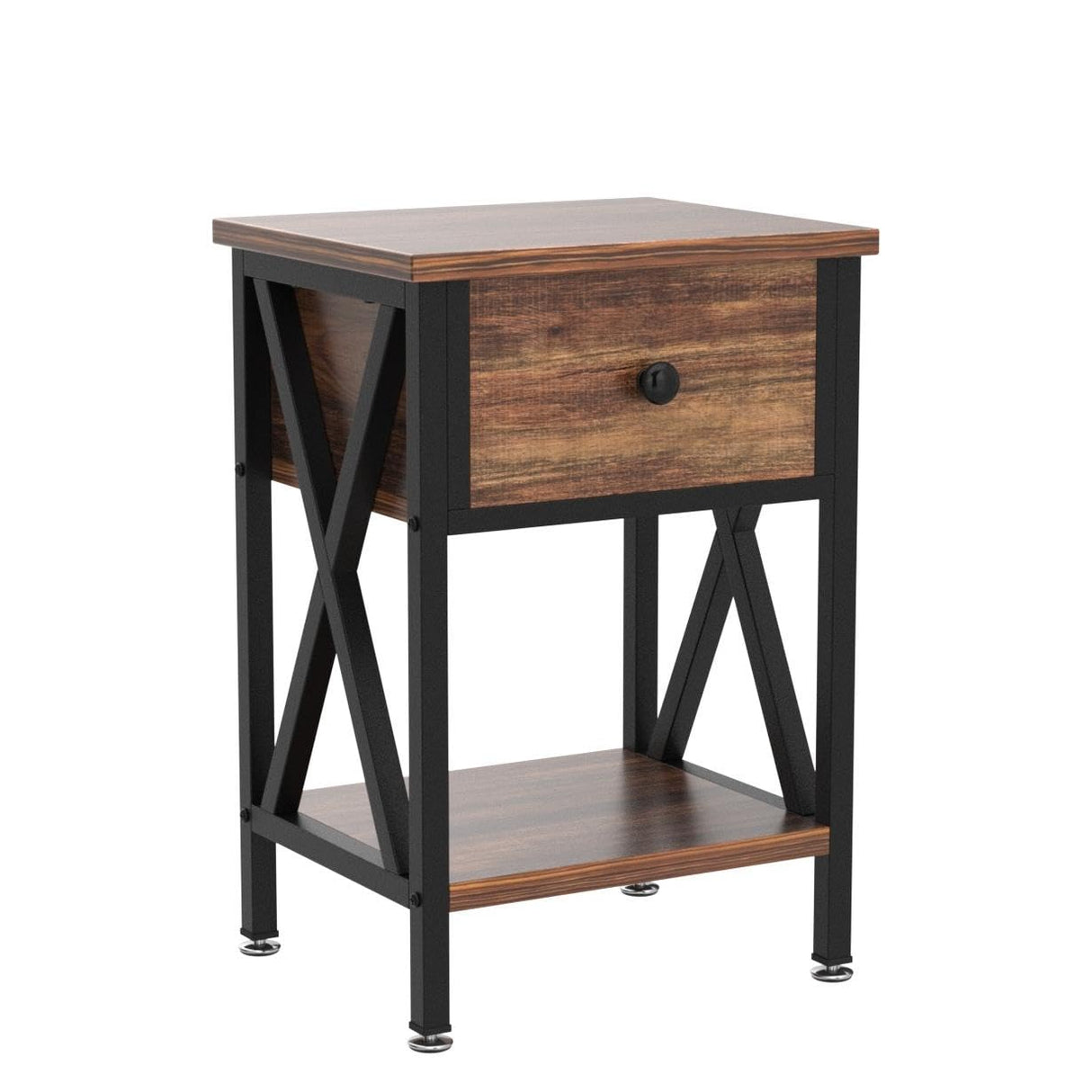 VECELO Nightstands Set of 2, Modern Bedside End Tables, Night Stands with Drawer and Storage Shelf for Living Room Bedroom, Industrial Metal Frame VECELO