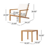 3 Piece Patio Set, Outdoor Acacia Wood Balcony Furniture, Porch Furniture Chat Set with Water Resistant Cushions, Outdoor Chairs Set of 2 for Balcony, Deck, Backyard(Not Include Throw Pillows)Teak KUTOLAKI